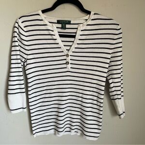 Ralph Lauren White and Black Striped Ribbed Henley Minimalist 90’s vibe